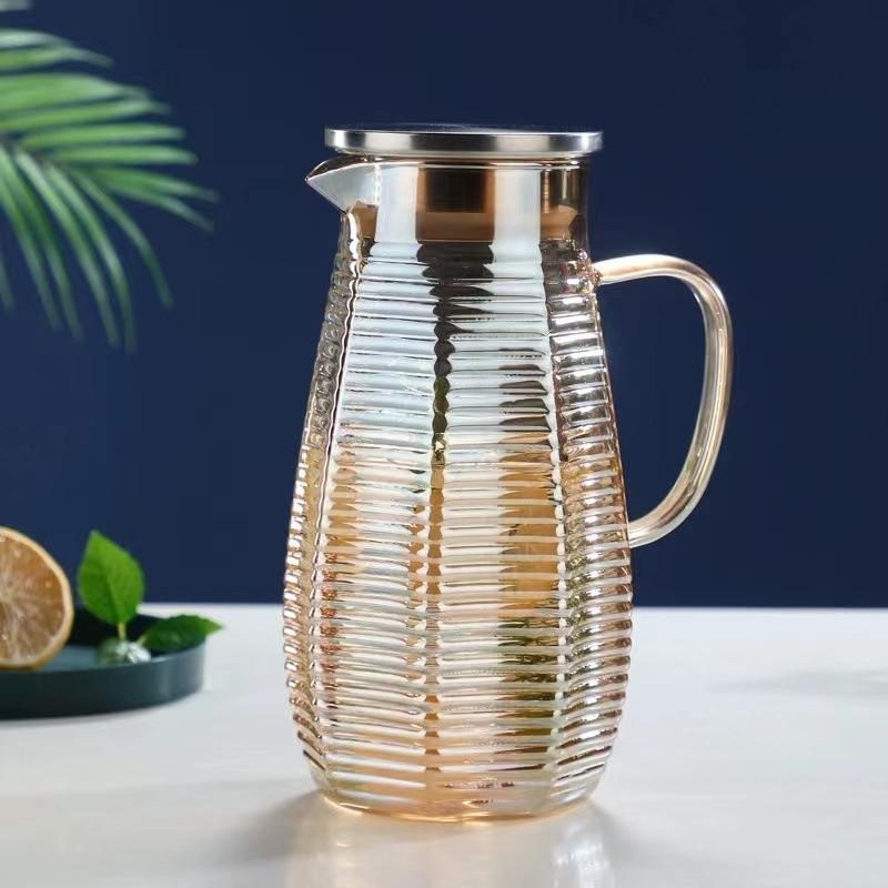 Hammer glass cold kettle, large-capacity beverage tea kettle, high temperature explosion-proof glass kettle with cool white open cold kettle