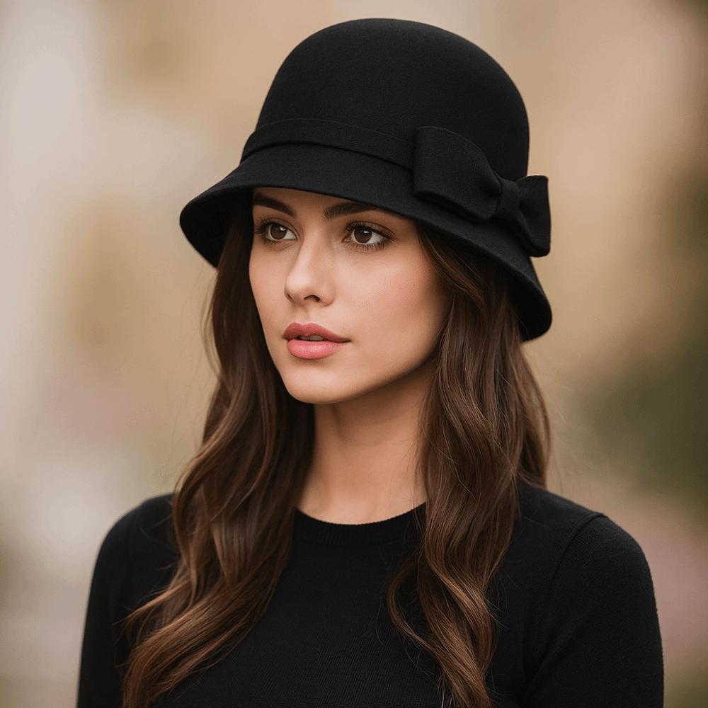 French Style Women Fisherman Hat Keep Warm Woolen Bucket Hat Fashion Bow Topper Hat  Girl