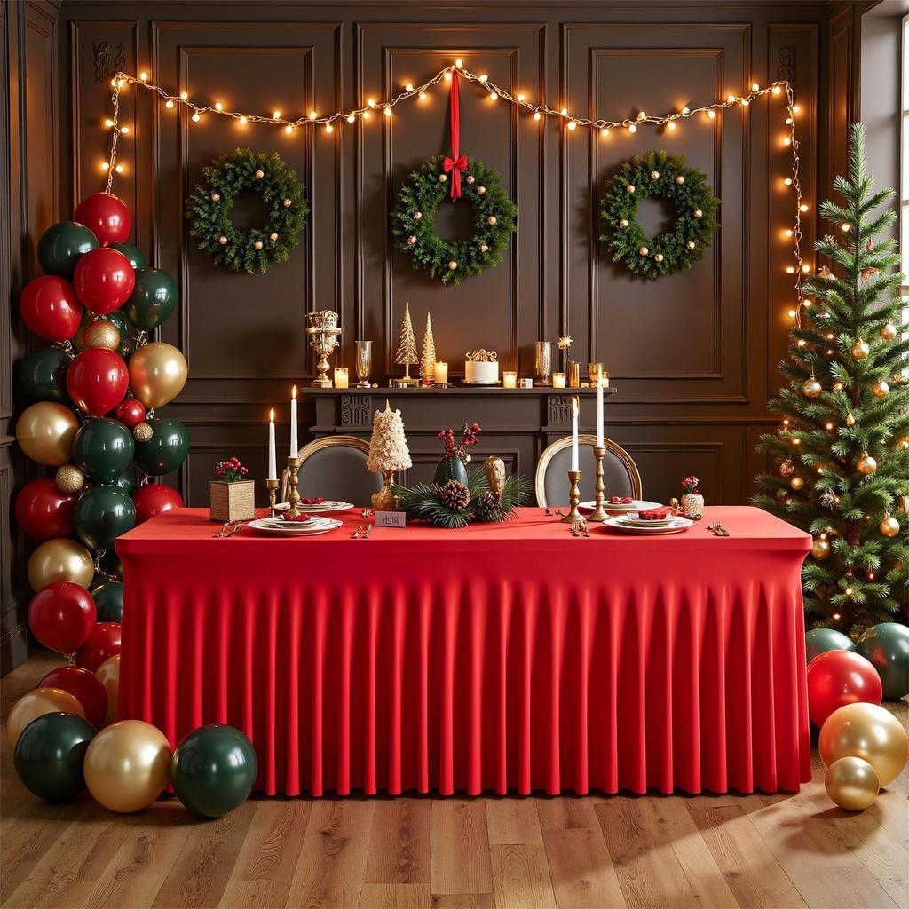 Party Table Skirt 6ft Christmas Red Tablecloths For Rectangle Table Reusable Tablecloths Holiday Decor For Restaurant Buffet