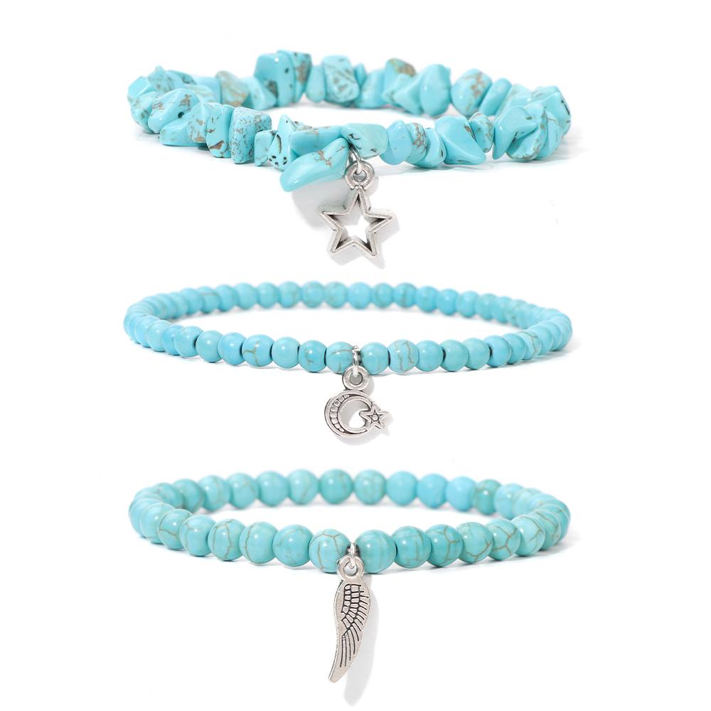New Blue Turquoises Stone Bracelet Fashion Bohemian Green Blue Turquois Charm Bangle Handmade Healing Energy Jewelry Gift