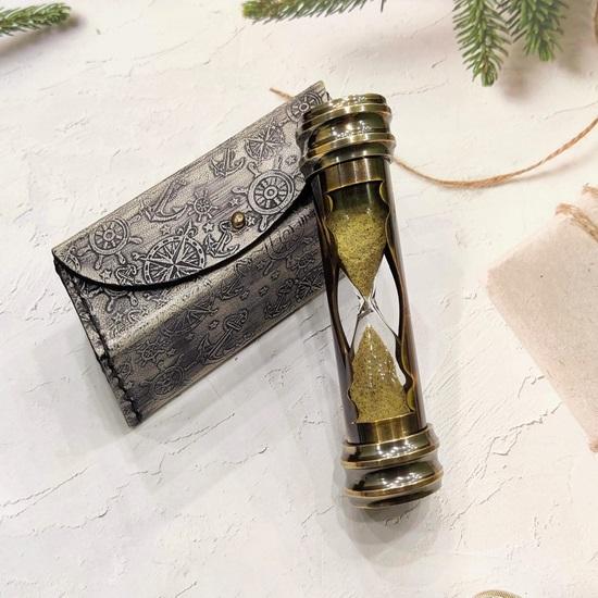 15,24 cm Klepsydra, Mosiężny klepsydra, Mosiężna figurka, Dekoracje domu, Mosiężny kompas, Skórzane etui, Prezent ślubny