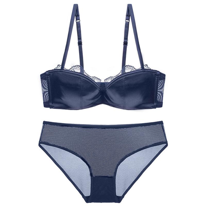 European & American Women's Sexy Lace Underwear Set - Thin Cotton Half Cup Push-Up Tube Top Bra