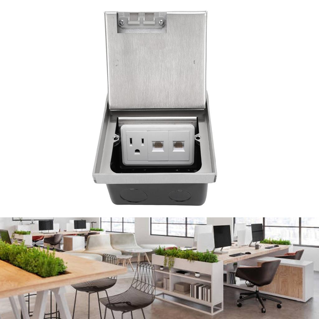 3-Gang Recessed Electrical Outlet Kit Silver 1x3 Prong Socket, 2x  Ports, Stainless Steel PC Material Floor Receptacles   Socket