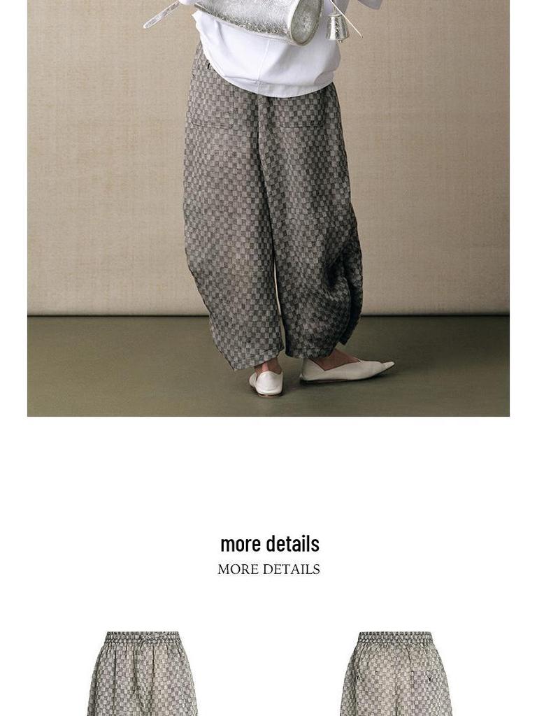 Retro Linen Plaid Pleated Casual Pants