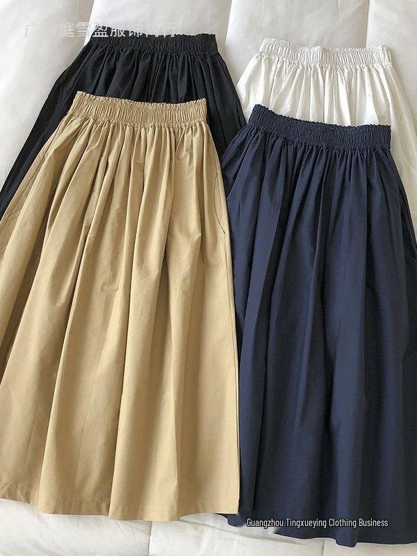 Korean Dongdaemun Elegant High-Waisted A-line Skirt for Women - Spring Summer XL хаки