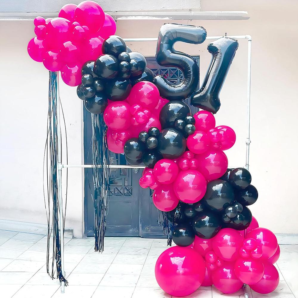Hot Pink Balloons Arch Kit Black Rose Red Balloon Garland Wedding Bridal Shower Birthday Party Gender Reveal Decoration Globos