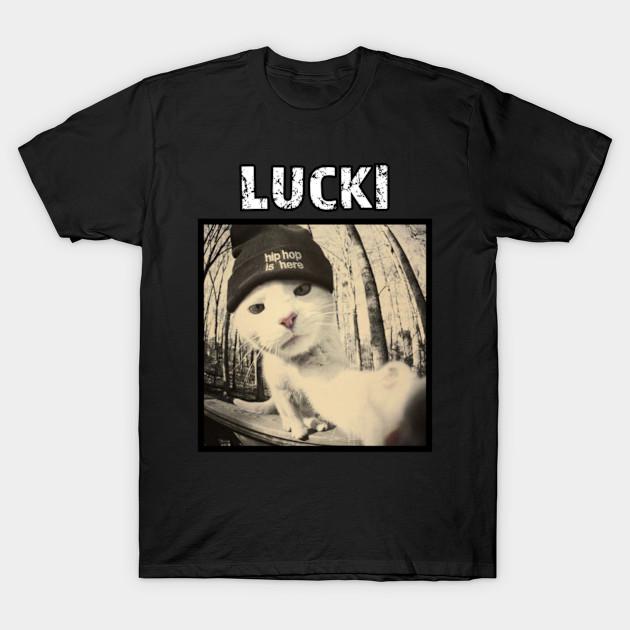 

Men Black Print T-shirt Lucki / Hip-Hop Cat No-Cut Transfer Paper Print Cotton Tshirt 4XL чёрный
