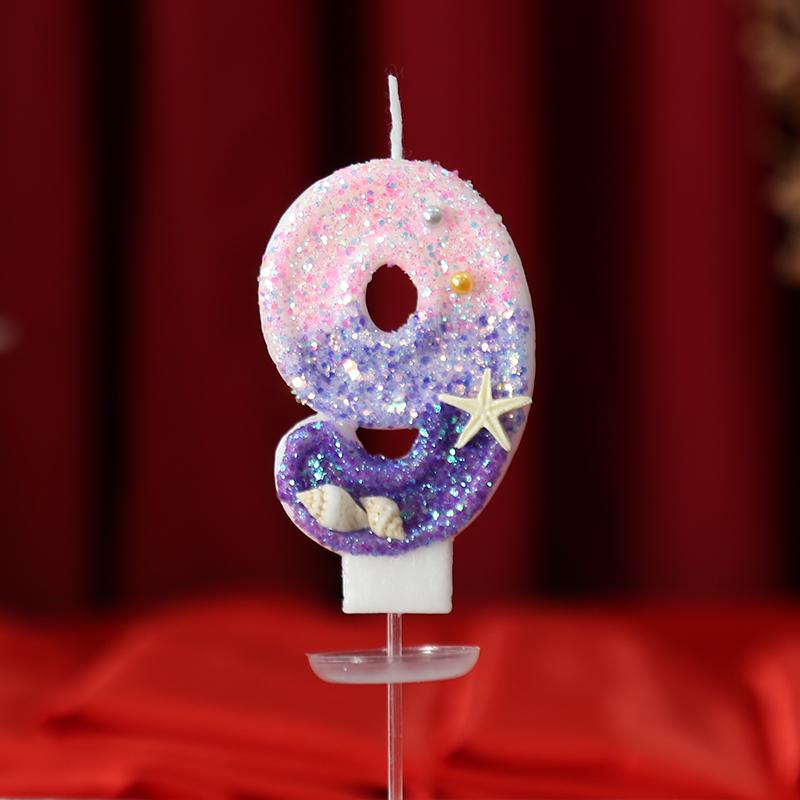 Svíčka růžová fialová narozeninové svíčky kreativní narozeninová svíčka dekorace na dort topper oceán hvězdice babyshow třpytivá ozdoba