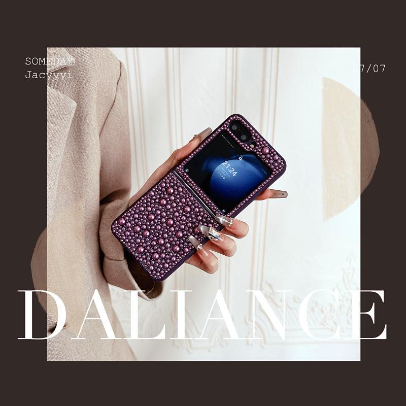 Full Screen Pearls Suitable for Samsung Zflip5 Mobile Phone Case Galaxy ZFlip6 4 3 Folding Protective Case