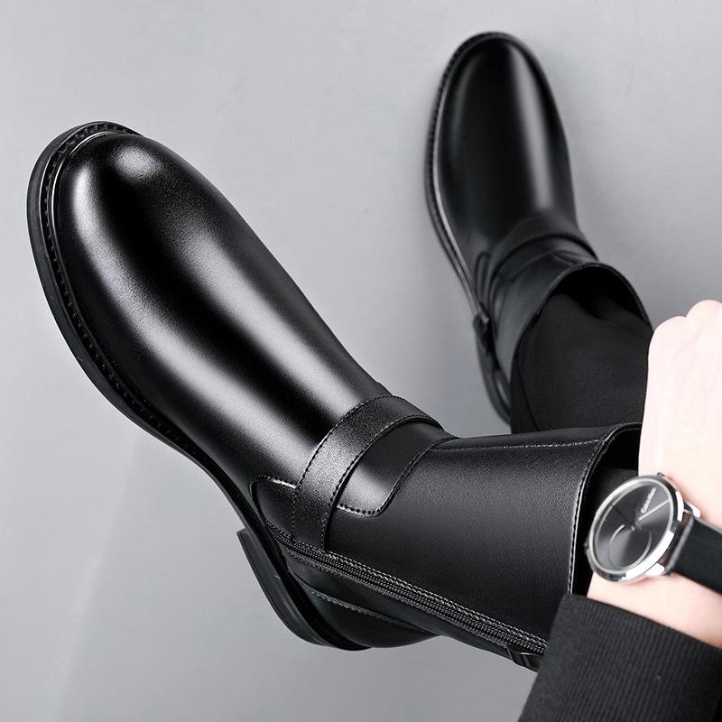 Fashion Mens Fashion Chelsea Boots  Designer Autumn Winter Shoes Cowboy Genuine Leather Boot Party Nightclub High Motorcycle Botas