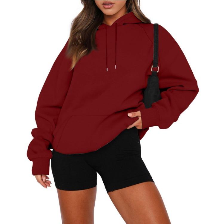 Plus Size Women's Velvet Hooded Sweatshirt Thickened Long Sleeve Pullover Solid Color Casual Autumn Fashion