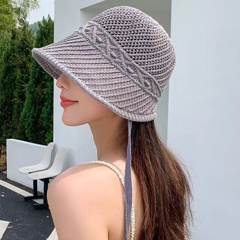 

Универсальная шляпа-федора на завязках, летняя шляпа от солнца, женская шляпа для отдыха на открытом воздухе, пляжная шляпа, вязаная ажурная шляпа от солнца, тренд average size