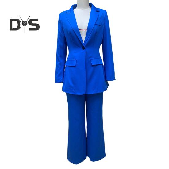 2 buc/set femei haină pantaloni costum culoare solidă rever formal stil de afaceri cu mânecă lungă cu un singur buton picior lat drept navetă birou haină damă pantaloni