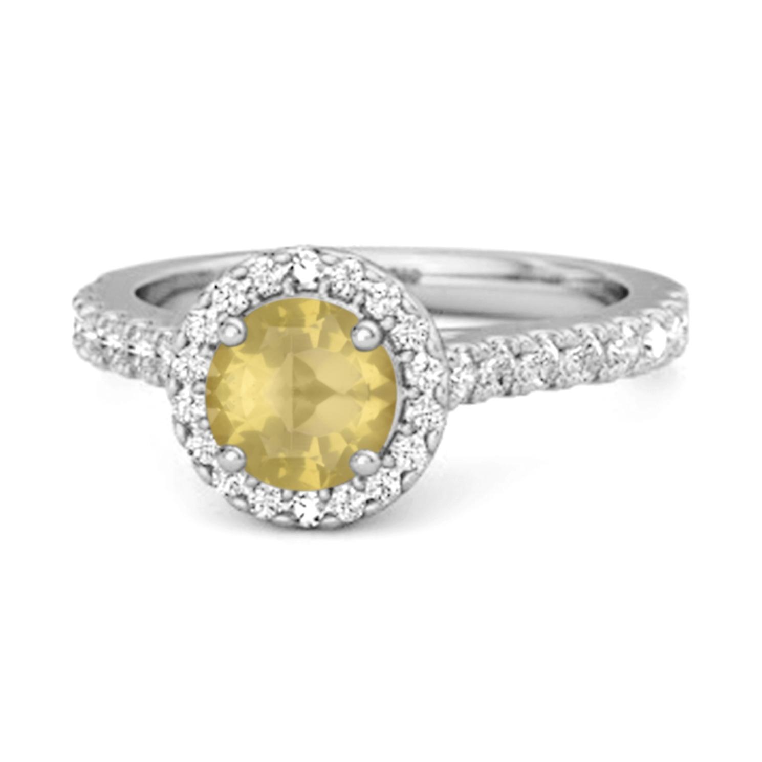 

Lemon Quartz Round Halo Accents Ring - 925 Sterling Silver 6.5 біле золото кольору