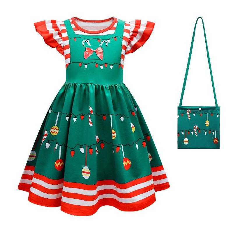 Christmas New Children'S Flying Sleeve Dress 3D Digital Printing Christmas Day Performance Dress