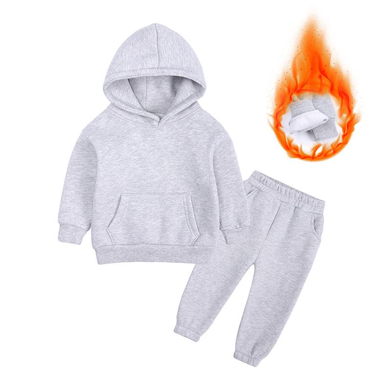 Children's Solid Color Hooded Long Sleeve Top and Pants Set for Medium and Large Boys and Girls - Trendy Autumn Clothing