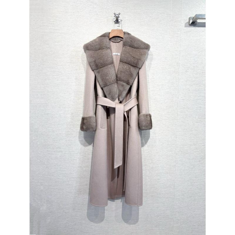 High-end mink fur collar double-sided cashmere coat women's LP wind winter long whole mink woolen splicing coat