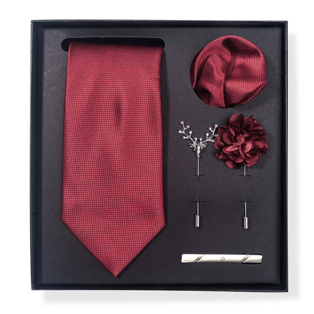 Paisley-Blumen-Krawatten-Geschenkset: Enthält Krawatte, Einstecktuch, Manschettenknöpfe, Ansteckblume und Krawattennadel in einer sechsteiligen Schachtel