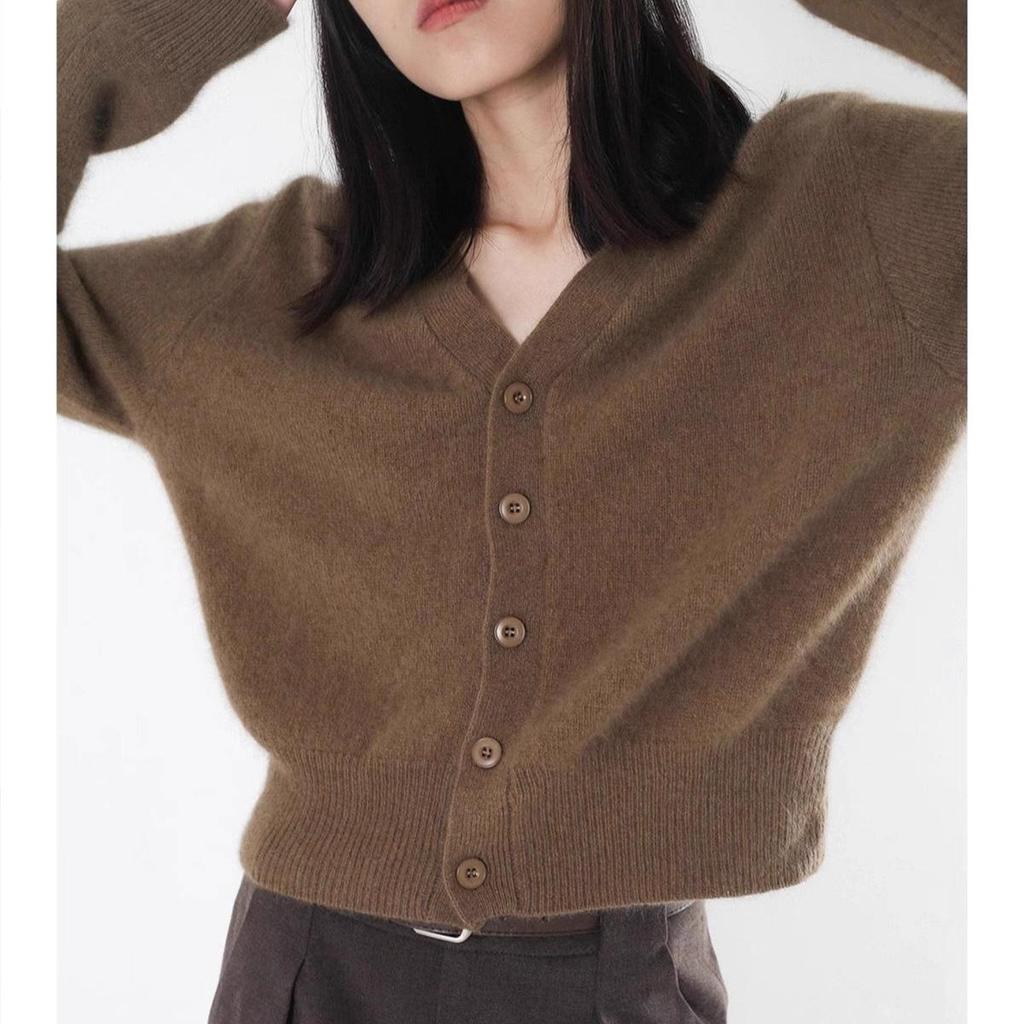 2026 Women's Wool V-neck Cardigan - Autumn/Winter Collection: Loose, Short, Thick Knitwear