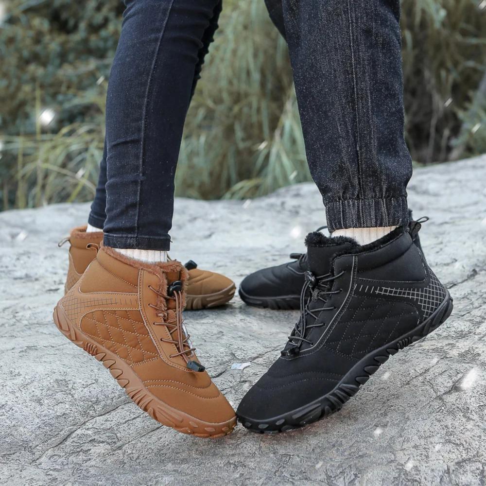Men'S Women'S Winter Barefoot Hiking Boots, Slip On Warm Zero Drop Snow Boot, Wide Toe Box Ankle Booties, Minimalist Waterproof