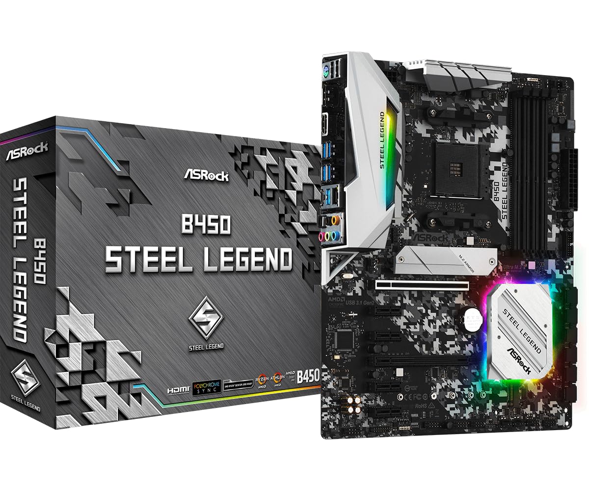 

ASRock Motherboard B450 Steel Legend AMD Ryzen AM4 Compatible B450 ATX Motherboard Authorized Distributor [Внутрішній продукт]