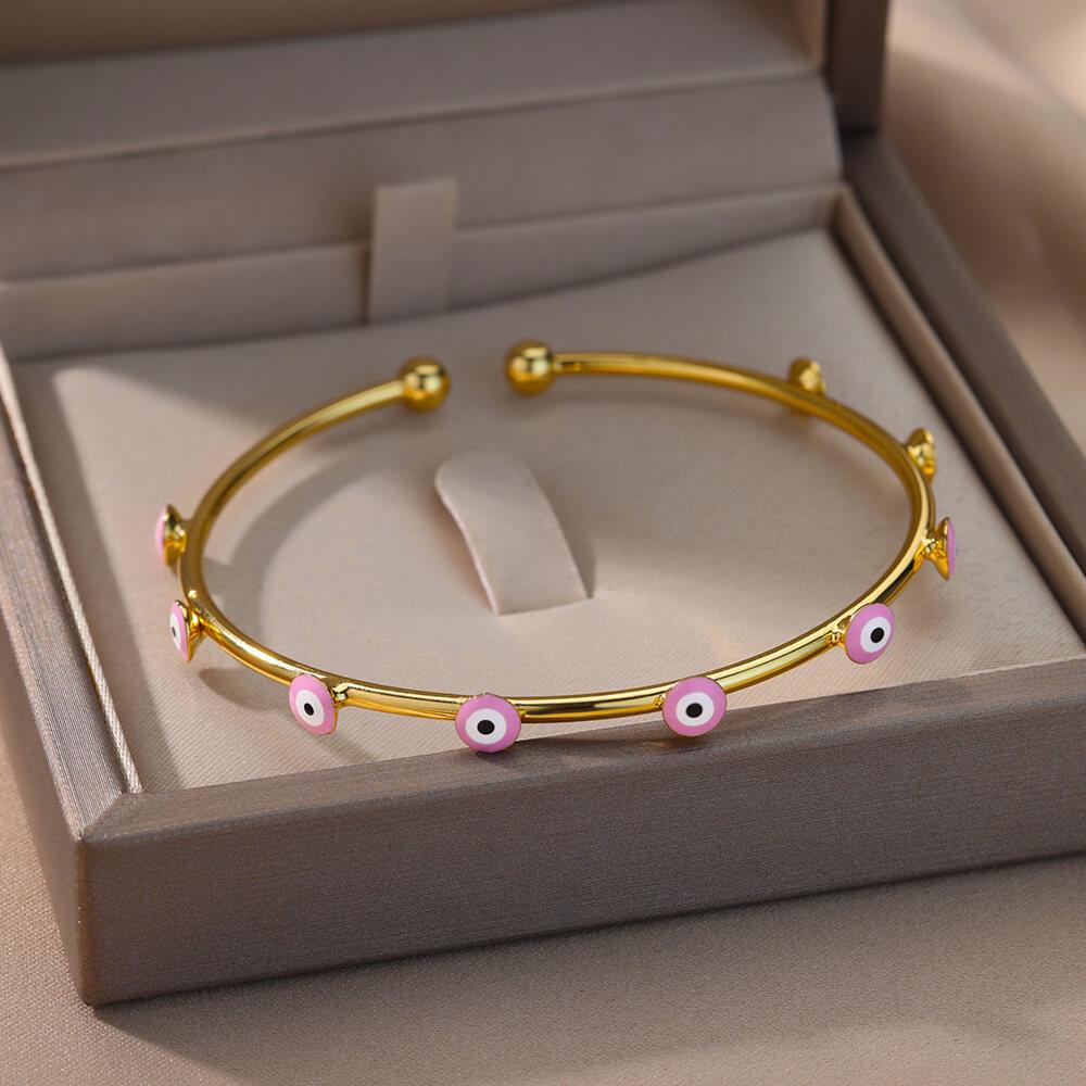 18K Gold Geometric Blue-Eyed Evil Eye Bracelet - Colorful and Versatile.