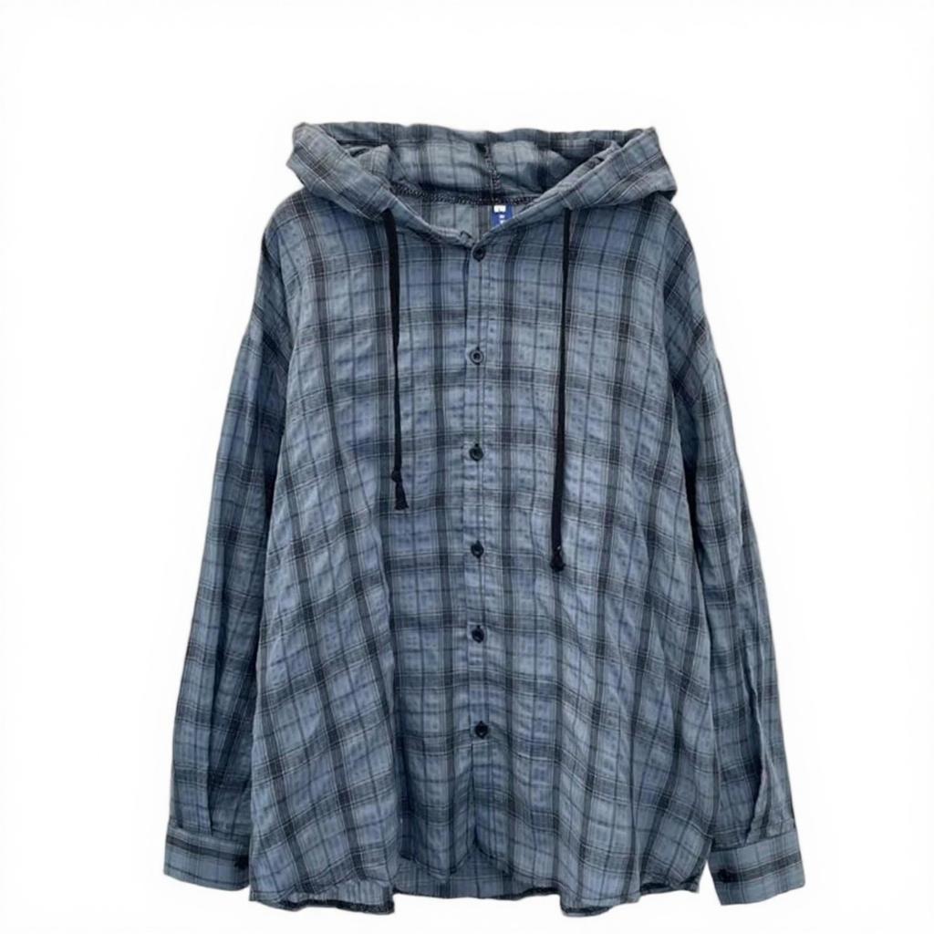The New Long-sleeved Hooded Checkered Coat Has A Relaxed And Casual Style With Loose Buttons. It Is A Casual And Fashionable Hooded Sweatshirt