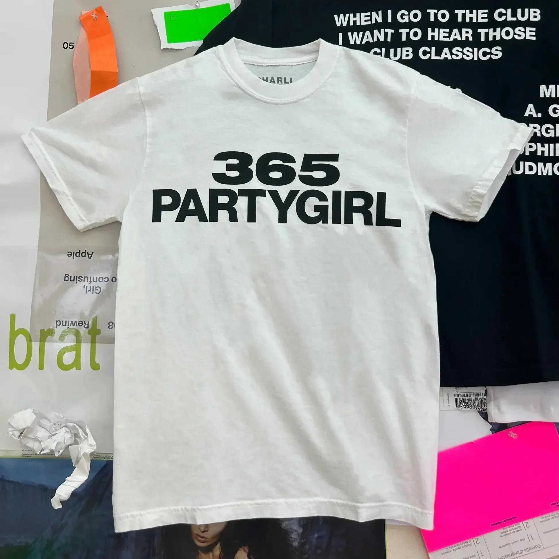 Charli XCX Альбом Brat 365 PARTYGIRL Футболки Ретро Мужская Женская Одежда Эстетичный Унисекс Уличная Одежда Футболки S