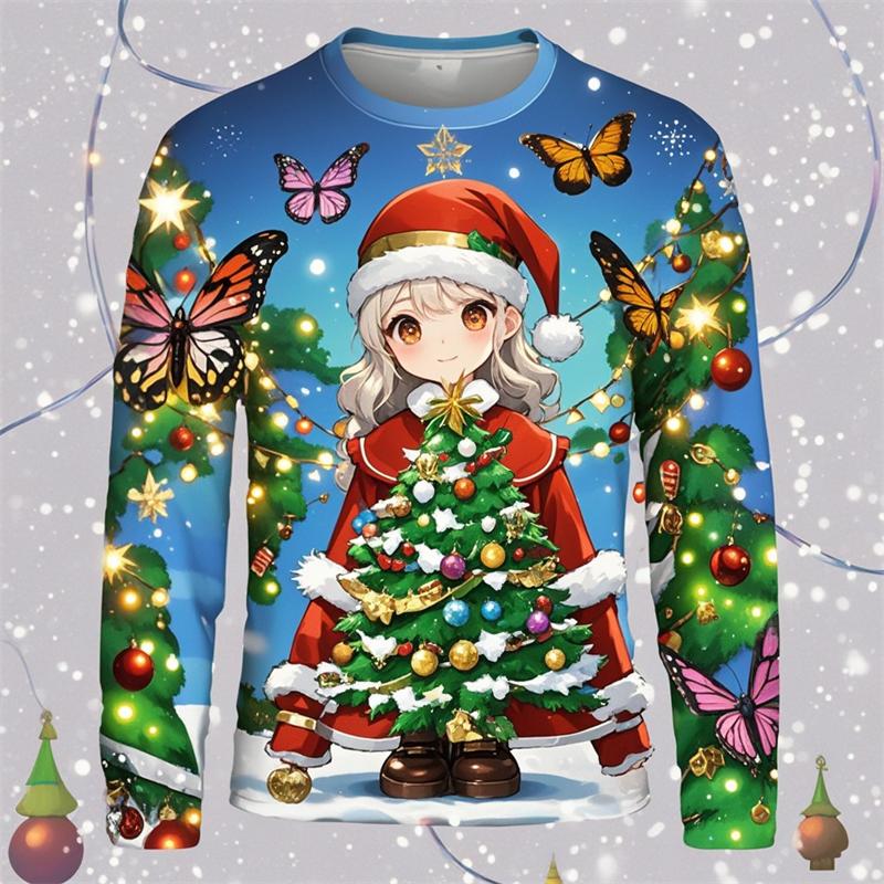 Novelty Christmas Festival T Shirts For Men Women Casual 3D Print Hip Hop Personality Round Neck Long Sleeve Tops Anime Tshirt