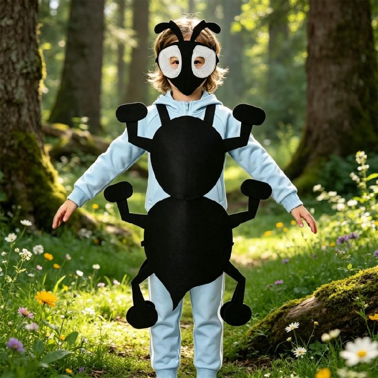 Black Costume Set, Mask Included,Ant Cosplay Outfit for Kids and Youth, for Halloween Parties and School Shows