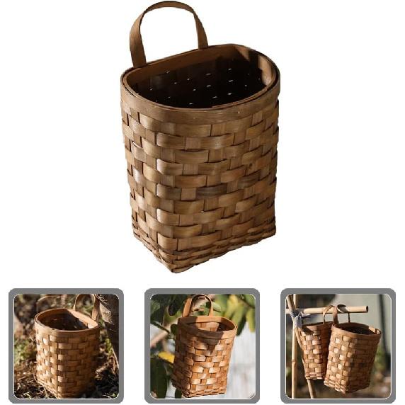 UPKOCH Wooden Basket - Rustic Woven Hanging Basket for Flowers, Chopsticks, Potatoes, Onions, Sundries Storage, Willow and Rattan, 9.82x6.68x5.31in