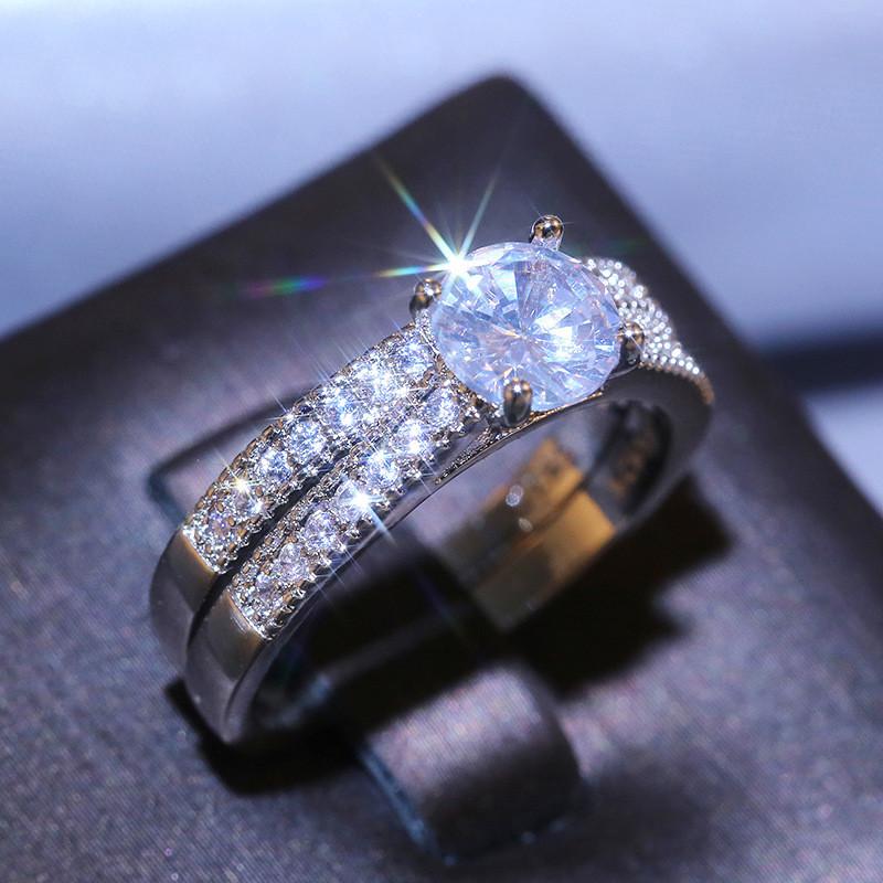 CopperFour Claws Round Ring for Women 2 pcs/set AAA Cubci Zirconia Wedding Rings Set Engagement Jewelry