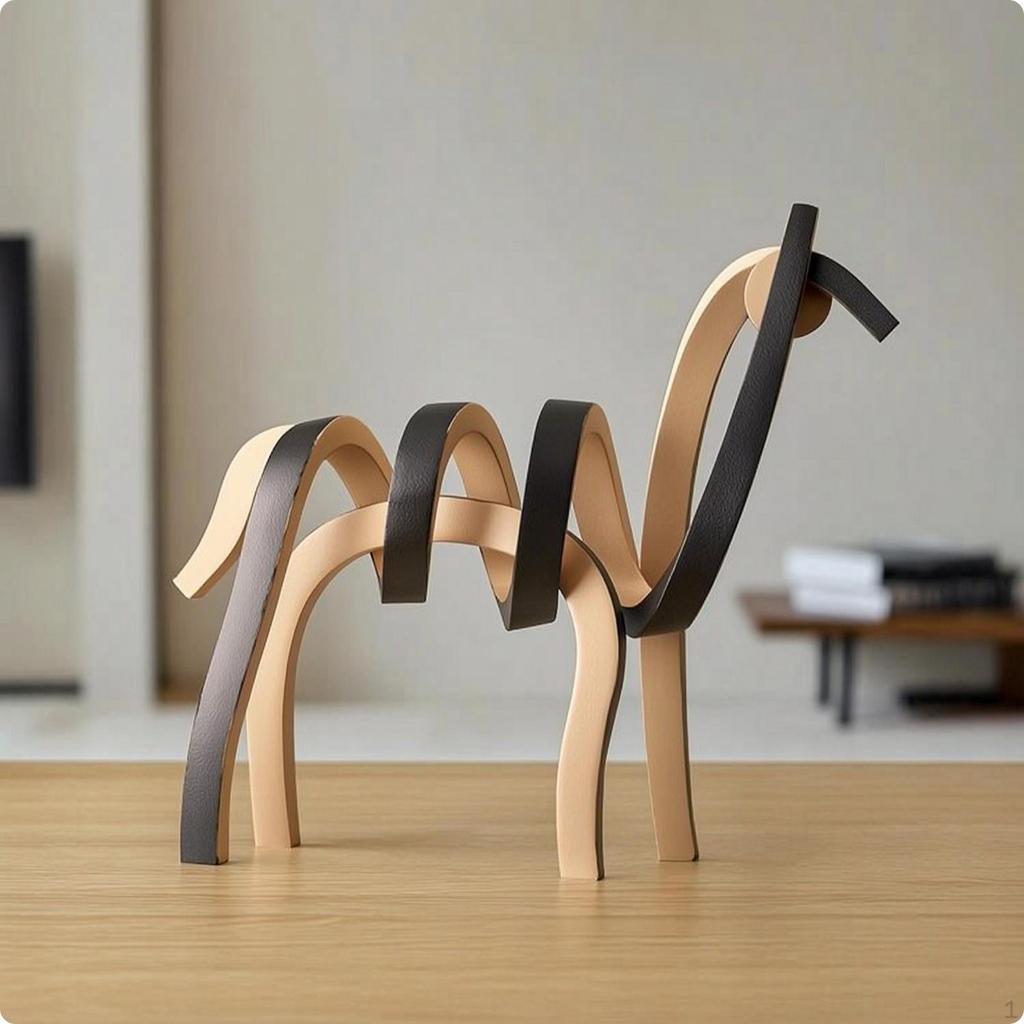Abstract Horse Statue Modern Minimalist Decor RibbonLike Sculpture with Rectangular Base for
