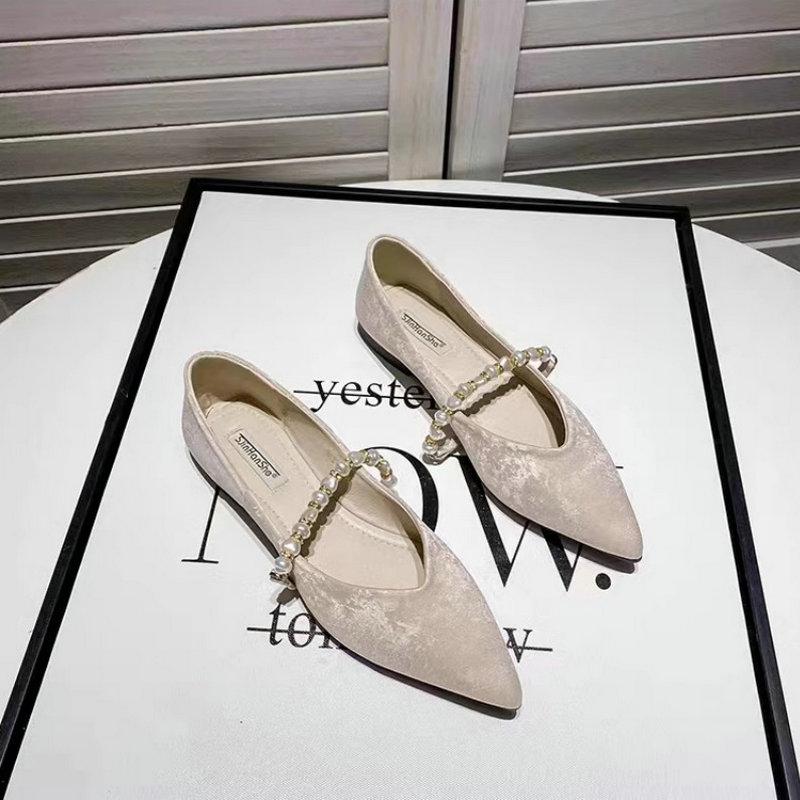 Fashion Flat Shoes for Women 2025 New Pointed Pearl Flat Sole Single Shoes for Women Mary Jane Shoes Size 41 43 44 Ladies