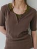 Reply Pointelle Henley Neck Top_Dark Brown