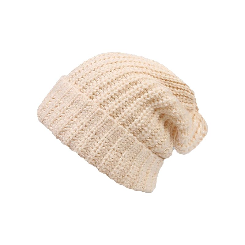

[Seuyae] men s hat knit beanie fleece big size cable Cold protection stretch winter beige