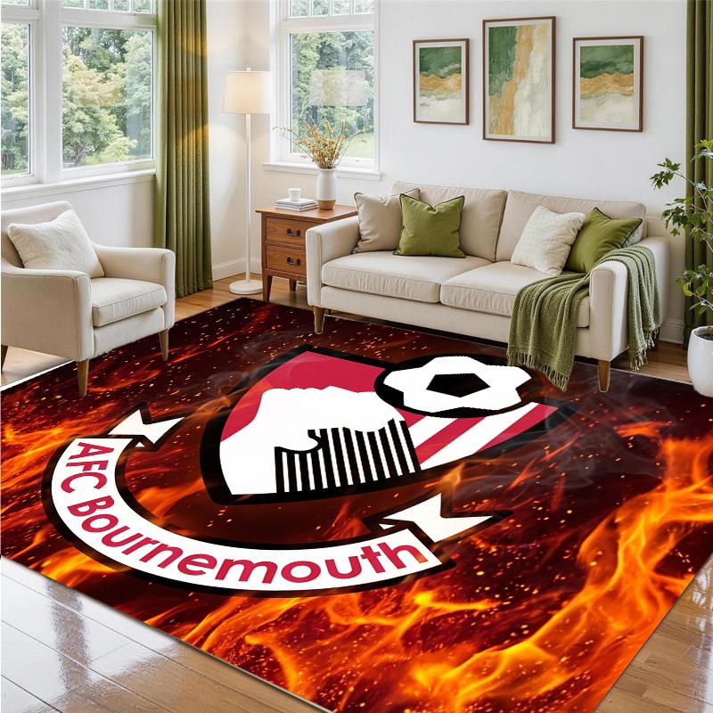 Bournemouth Football Design Crystal Velvet Rug Soft Decorative Mat for Bedroom Entrance