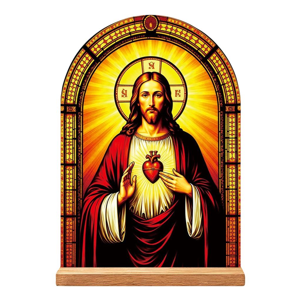 Easter Sacred Heart Tabletop Decoration Faux Glass Acrylic Display for Home Shelf Decor