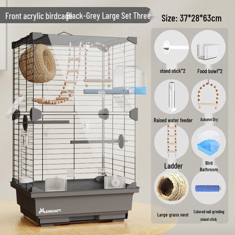 Large Transparent Acrylic Bird Cage with Toilet for Cockatiels and Parrots