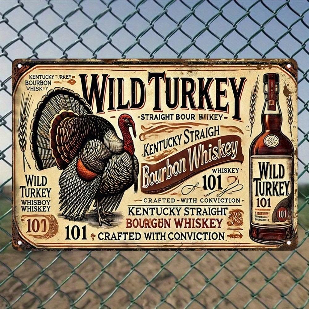 Wild Turkey Bourbon Whiskey Ретро жестяная вывеска Декор стены бара Мужская берлога Паб разноцветный
