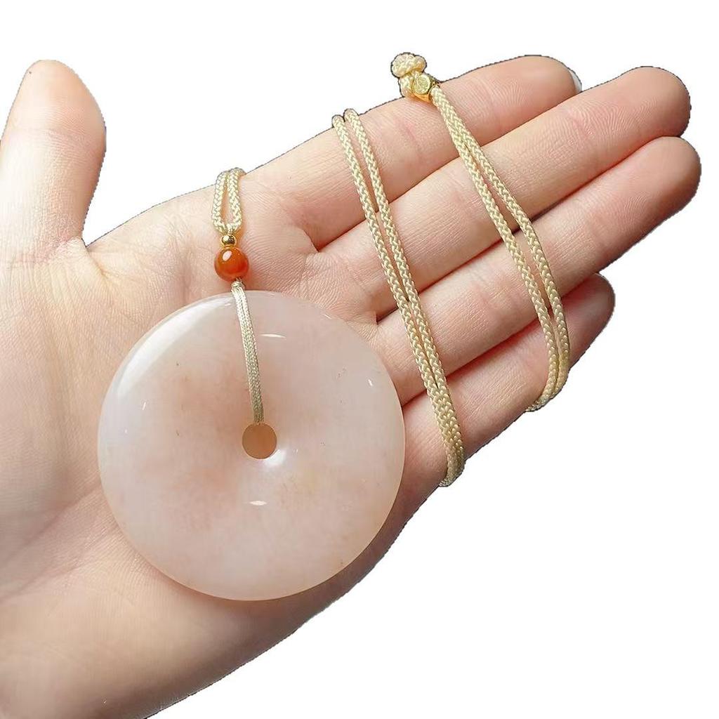 Gold Silk Jade Peach Blossom Ping An Kou Unisex Pendant Necklace - Simple, Versatile, and Exquisite Fashion Accessory