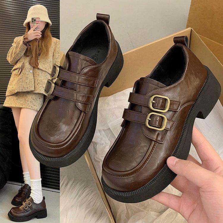Black Loafers Women's 2025 New Summer British Small Leather Single Shoes Soft Platform Sandals Burst One Pedal Outside Wear