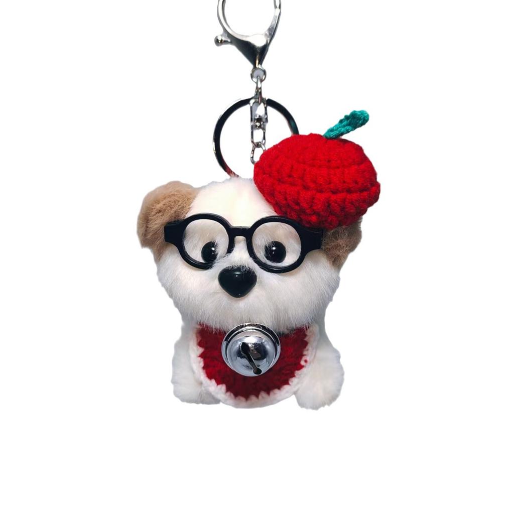 Cute Plush Puppy Keychain With Glasses Soft Cartoon Doll Bag Charm For Kids Students School Backpack Accessory Gift