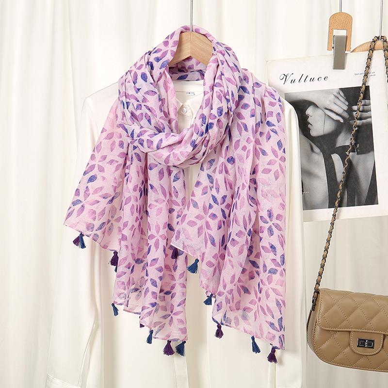 Winter Plain Leaf Floral Tassel Viscose Shawls Scarf Lady High Quality Wrap Pashmina Stole Bufandas Muslim Hijab 180*90Cm