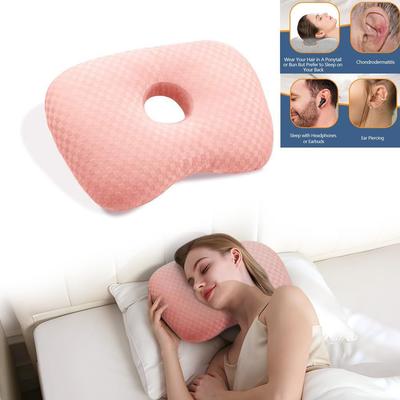 Ergonomic Curved Side Sleeping Pillow Cotton Filling Earring Pillow  for Ear Pain Relief