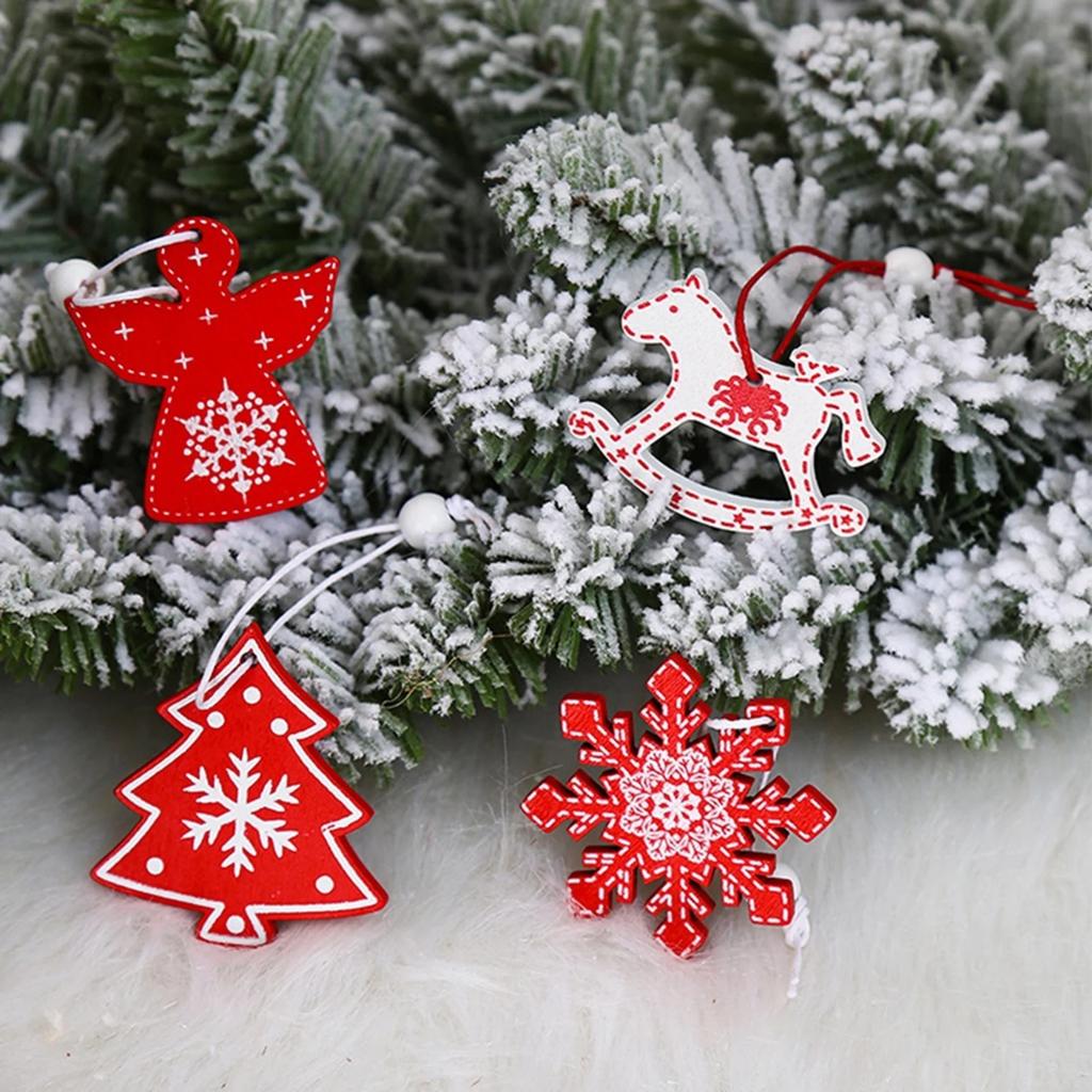 12 Pcs Christmas Wooden Pendant Decoration Holiday Elk Snowflake Star Chrimbo Tree Hanging Ornaments Home DIY Decors