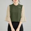 ZANZEA Women Casual Round Neck Polka Dot Print Splice 3/4 Sleeve Loose Blouse