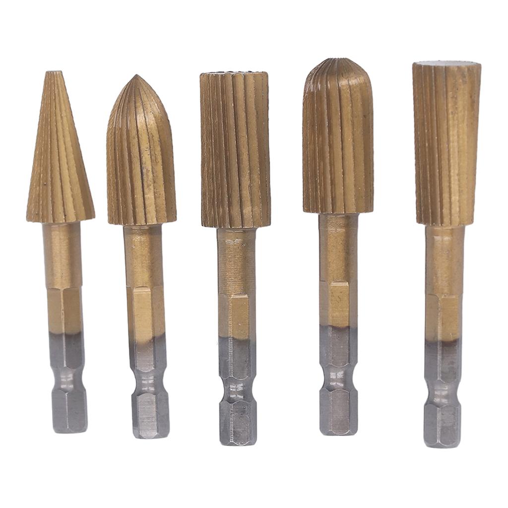 5PCS Rotary File Tools 14in Shank Double Cut Burr Files Woodworking Grinding Carving Files