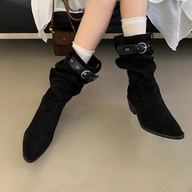Fashion Pointed Toe Women Boots Winter Suede Designer Shoes Fashion Dress Heeled Boots 2025 Goth Knee High Chelsea Botas Mujer Zapatos