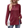 GMXIA Women's Autumn Button Fashion Solid Color Long-sleeved T-shirt